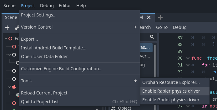 Enable physics driver menu