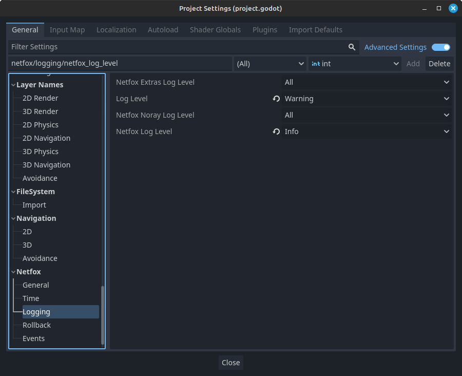 Logging settings