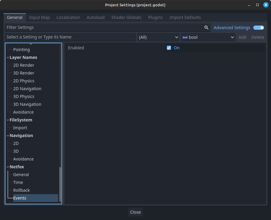 NetworkEvents settings