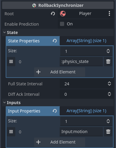 State configuration for NetworkRigidBody