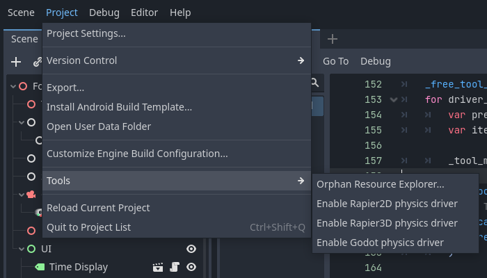 Enable physics driver menu