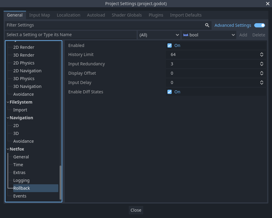 Network rollback settings