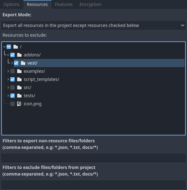 Export settings